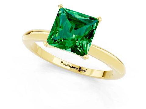Yellow gold Princess Cut Emerald Solitaire Ring with Six-Prong Setting and Classic Band_1