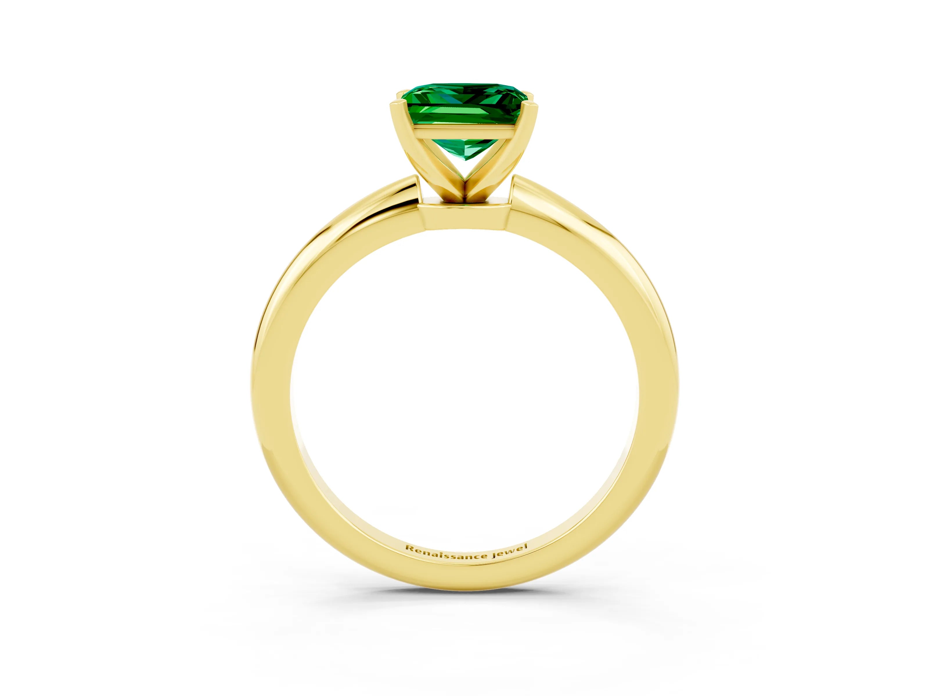 Yellow gold Princess Cut Emerald Solitaire Ring with Six-Prong Setting and Classic Band_3