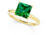 Yellow gold Princess Cut Emerald Solitaire Ring with Thin Band and Four-Prong Setting_1