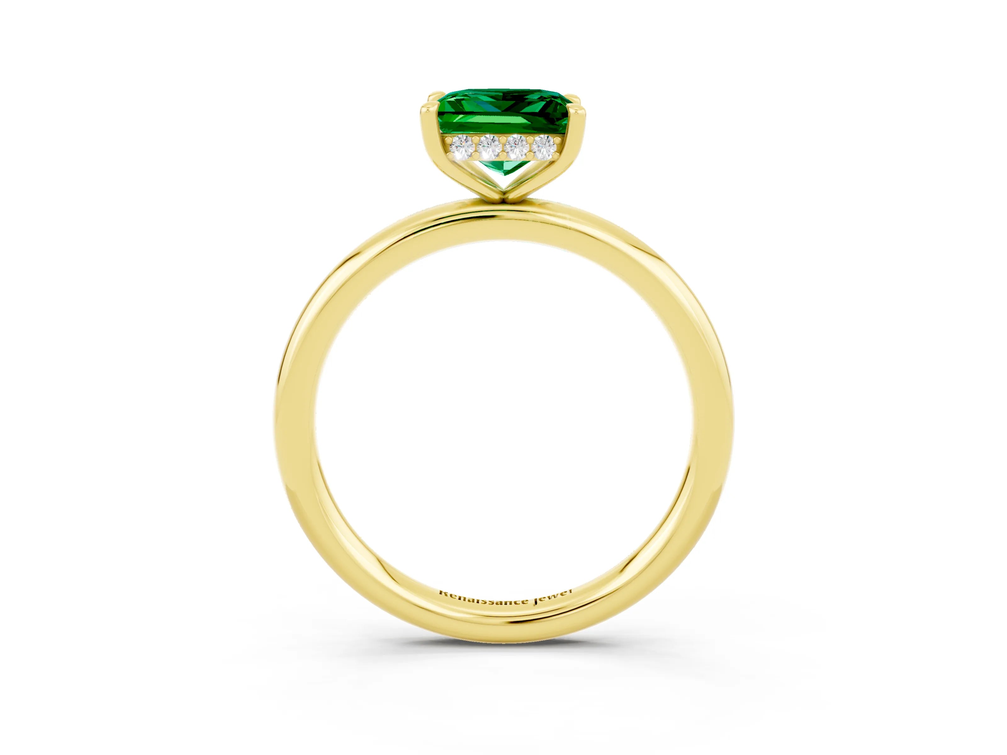 Yellow gold Princess Cut Emerald Solitaire Ring with Thin Band and Four-Prong Setting_3