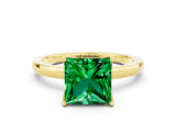 Yellow gold Princess Cut Emerald Solitaire Ring with Thin Band and Prong Setting_12