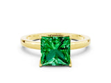 Yellow gold Princess Cut Emerald Solitaire Ring with Thin Band and Prong Setting_24