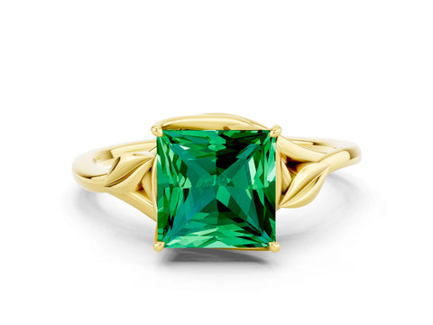 Yellow gold Princess Cut Emerald Solitaire Ring with Twist Band and Four-Prong Setting_24