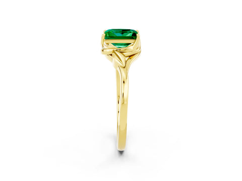Yellow gold Princess Cut Emerald Solitaire Ring with Twist Band and Four-Prong Setting_26