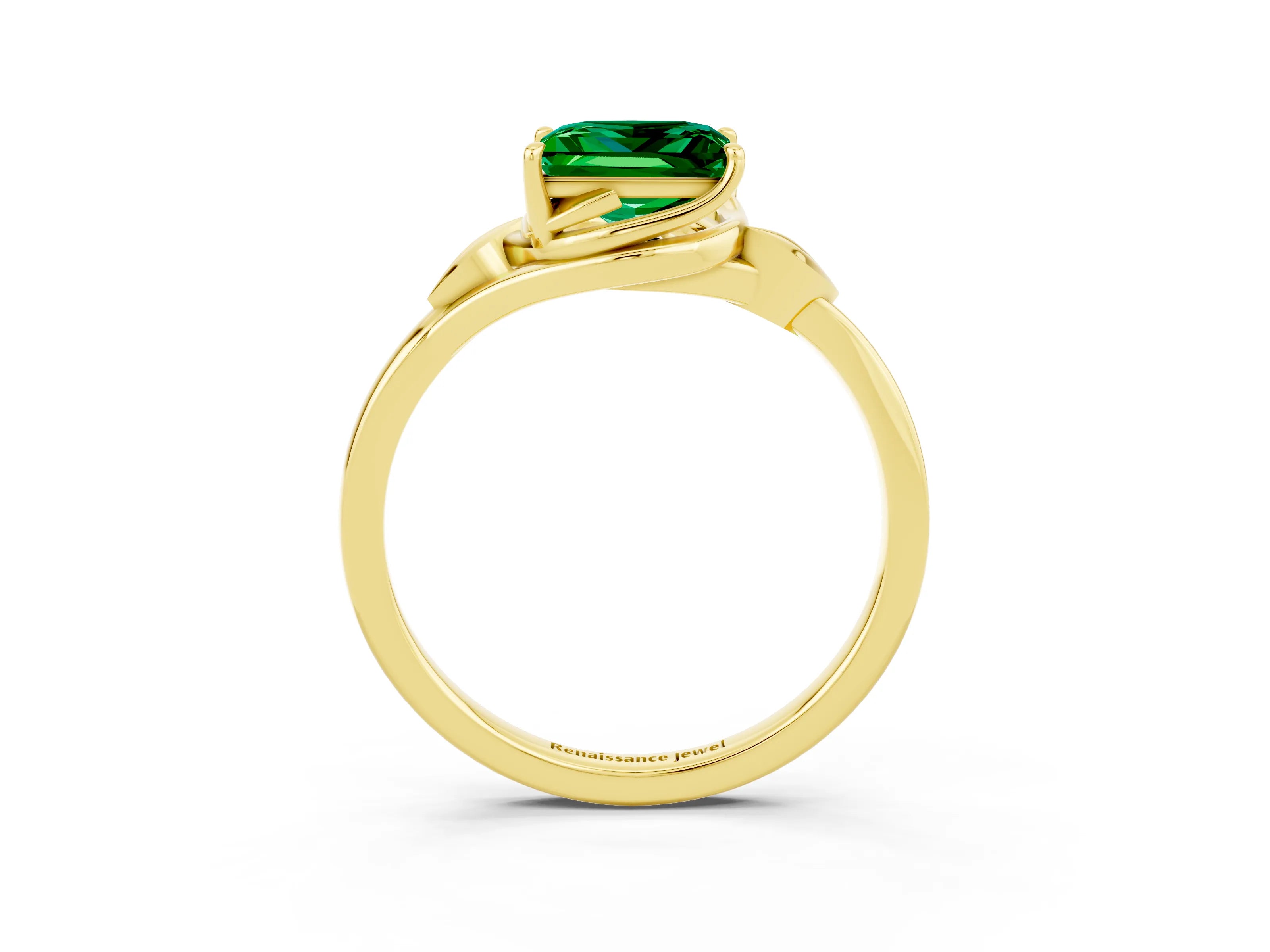 Yellow gold Princess Cut Emerald Solitaire Ring with Twist Band and Four-Prong Setting_27