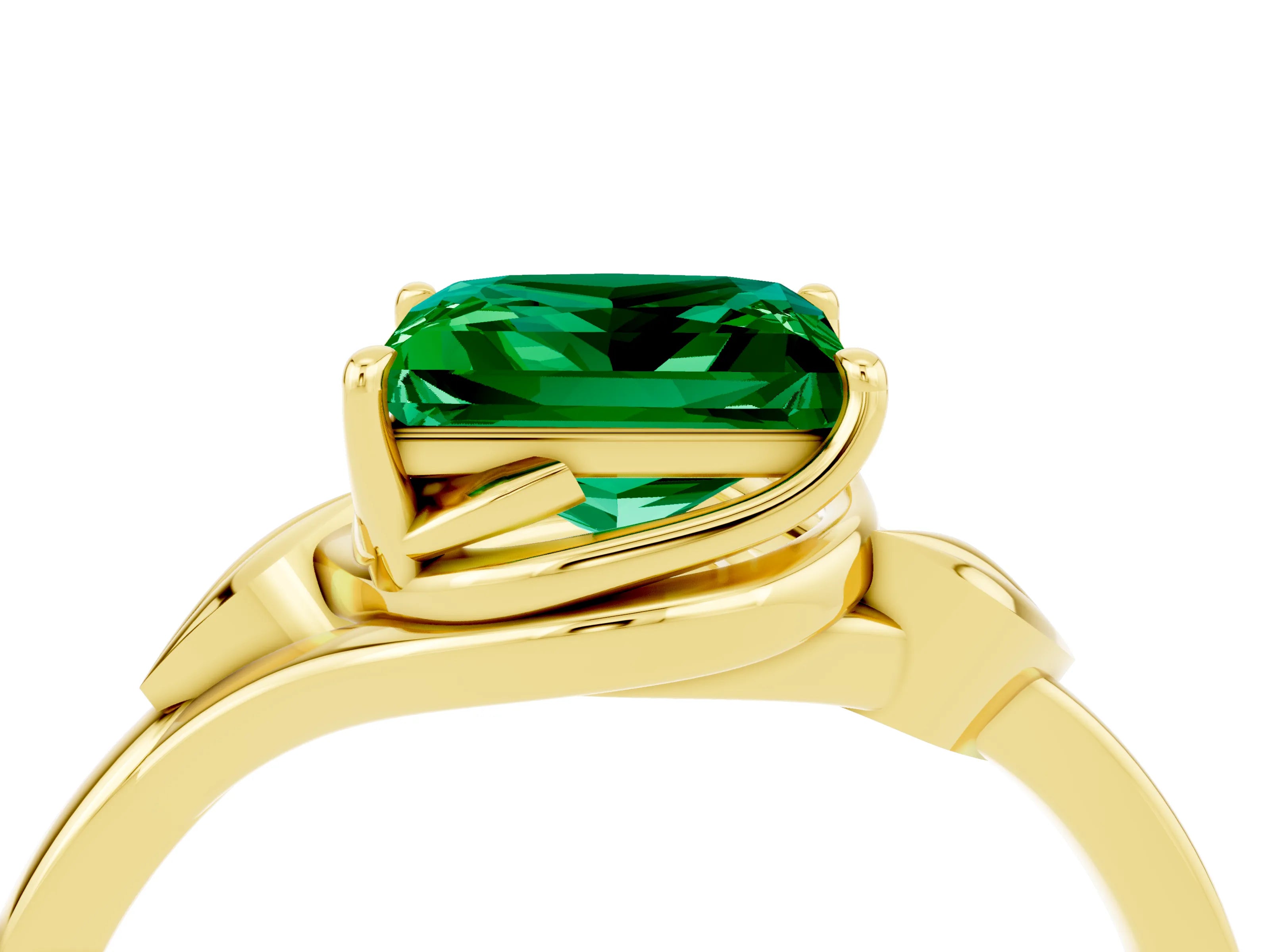 Yellow gold Princess Cut Emerald Solitaire Ring with Twist Band and Four-Prong Setting_28