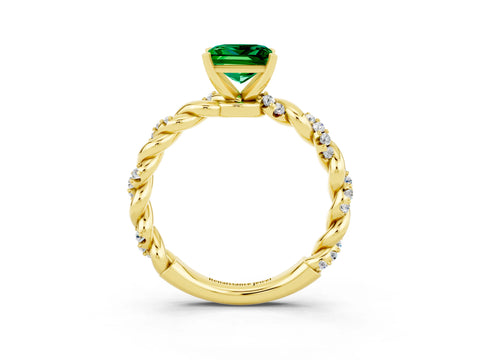 Yellow gold Princess Cut Emerald Solitaire Ring with Twisted Band and Pavé Accents_3