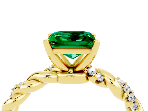 Yellow gold Princess Cut Emerald Solitaire Ring with Twisted Band and Pavé Accents_4