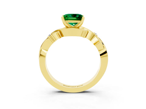 Yellow gold Princess Cut Emerald Solitaire Ring with Twisted Band and Prong Setting_3