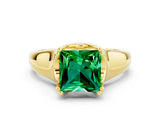 Yellow gold Princess Cut Emerald Solitaire Ring with Wide Band and Prong Setting