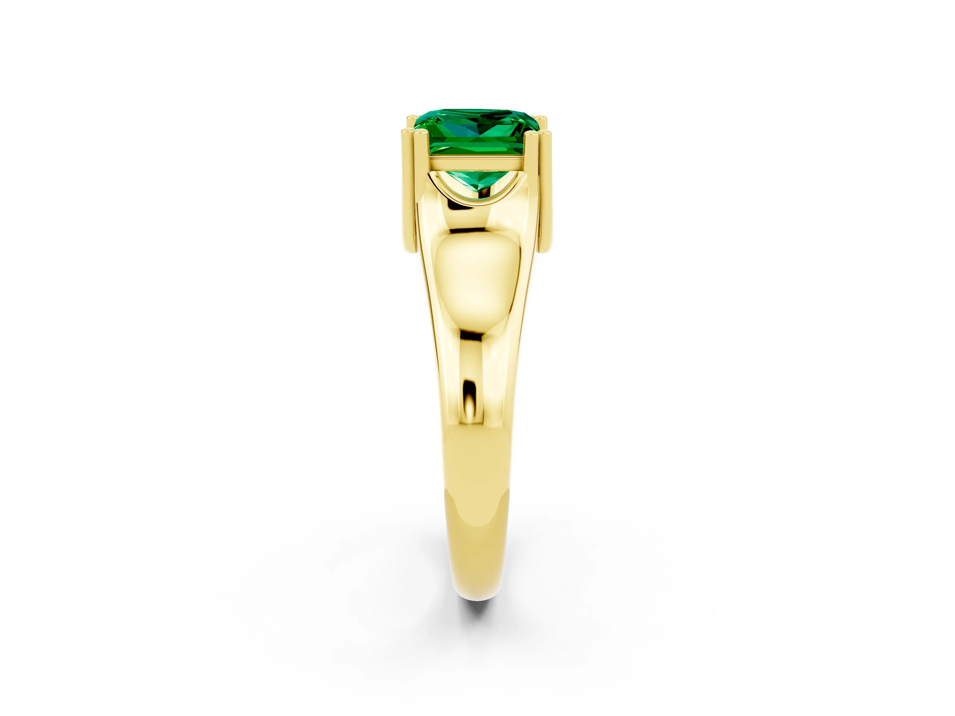Yellow gold Princess Cut Emerald Solitaire Ring with Wide Band and Prong Setting_2