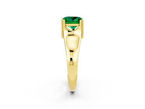 Yellow gold Princess Cut Emerald Solitaire Ring with Wide Band and Prong Setting_2