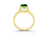 Yellow gold Princess Cut Emerald Solitaire Ring with Wide Band and Prong Setting_3