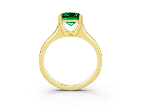 Yellow gold Princess Cut Emerald Solitaire Ring with Wide Band and Prong Setting_3