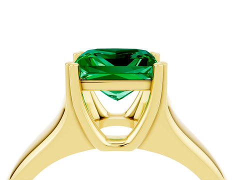 Yellow gold Princess Cut Emerald Solitaire Ring with Wide Band and Prong Setting_4
