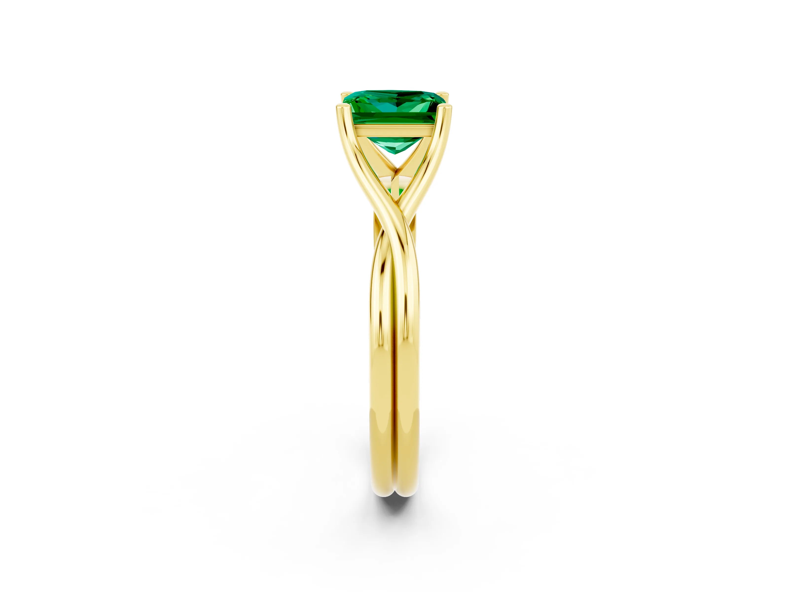 Yellow gold Princess Cut Emerald Solitaire Twist Band Prong Setting Ring_61