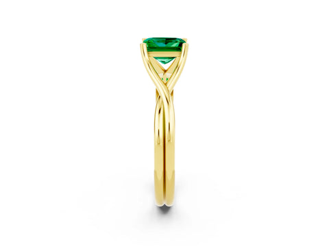 Yellow gold Princess Cut Emerald Solitaire Twist Band Prong Setting Ring_61