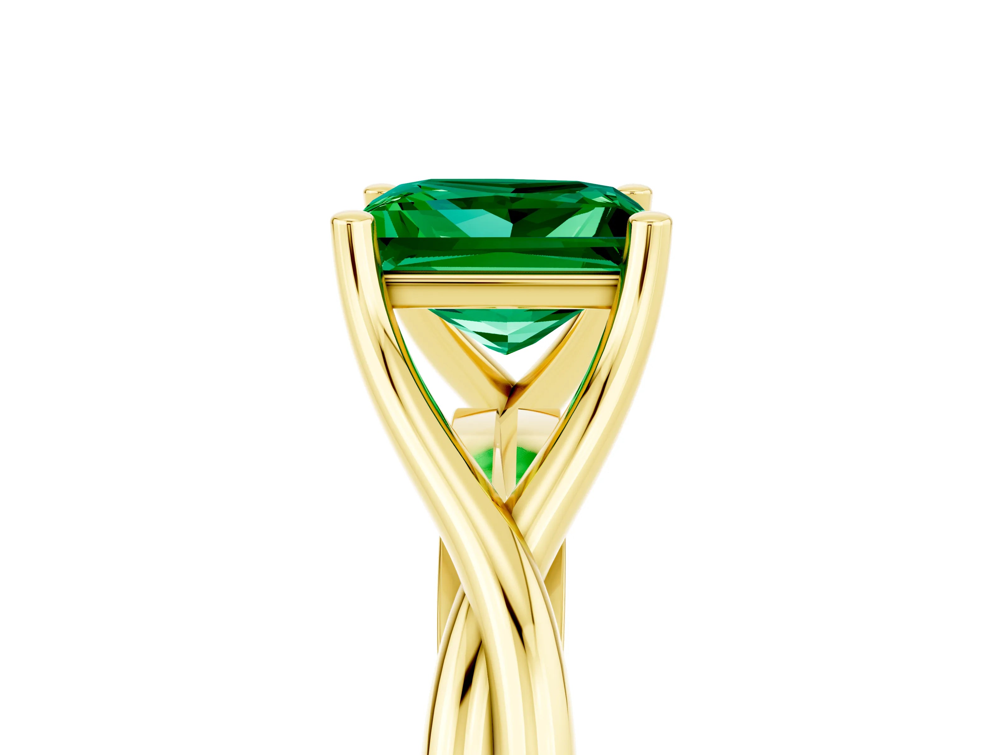 Yellow gold Princess Cut Emerald Solitaire Twist Band Prong Setting Ring_64