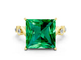 Yellow gold Princess Cut Emerald Solitaire Twisted Band with Round  Accents and Prong Setting_12