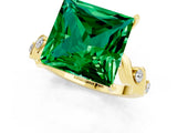 Yellow gold Princess Cut Emerald Solitaire Twisted Band with Round  Accents and Prong Setting_13