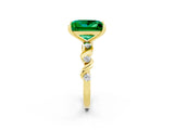 Yellow gold Princess Cut Emerald Solitaire Twisted Band with Round  Accents and Prong Setting_14