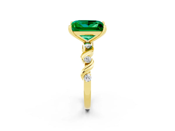 Yellow gold Princess Cut Emerald Solitaire Twisted Band with Round  Accents and Prong Setting