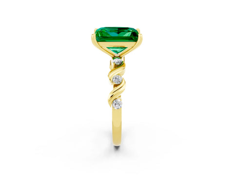 Yellow gold Princess Cut Emerald Solitaire Twisted Band with Round  Accents and Prong Setting_14