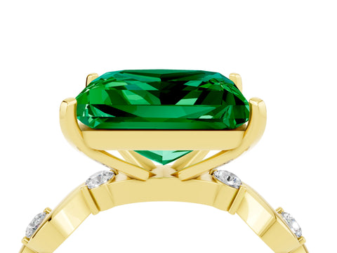 Yellow gold Princess Cut Emerald Solitaire Twisted Band with Round  Accents and Prong Setting_16