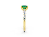 Yellow gold Princess Cut Emerald Solitaire with Side Baguettes and Channel Set Band_2