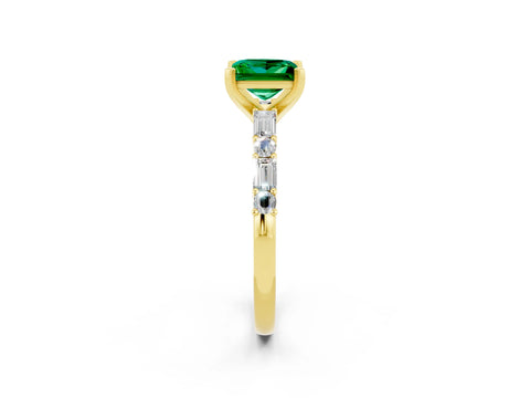 Yellow gold Princess Cut Emerald Solitaire with Side Baguettes and Channel Set Band_2