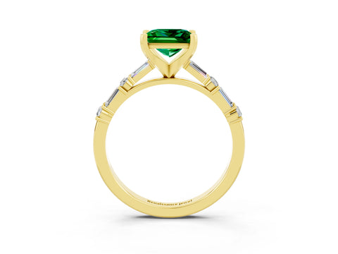 Yellow gold Princess Cut Emerald Solitaire with Side Baguettes and Channel Set Band_3