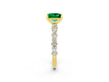 Yellow gold Princess Cut Emerald Solitaire with Side Stones, Pave Band, Four-Prong Setting_38