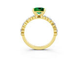 Yellow gold Princess Cut Emerald Solitaire with Side Stones, Pave Band, Four-Prong Setting_39