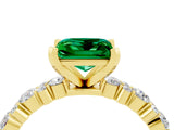 Yellow gold Princess Cut Emerald Solitaire with Side Stones, Pave Band, Four-Prong Setting_40