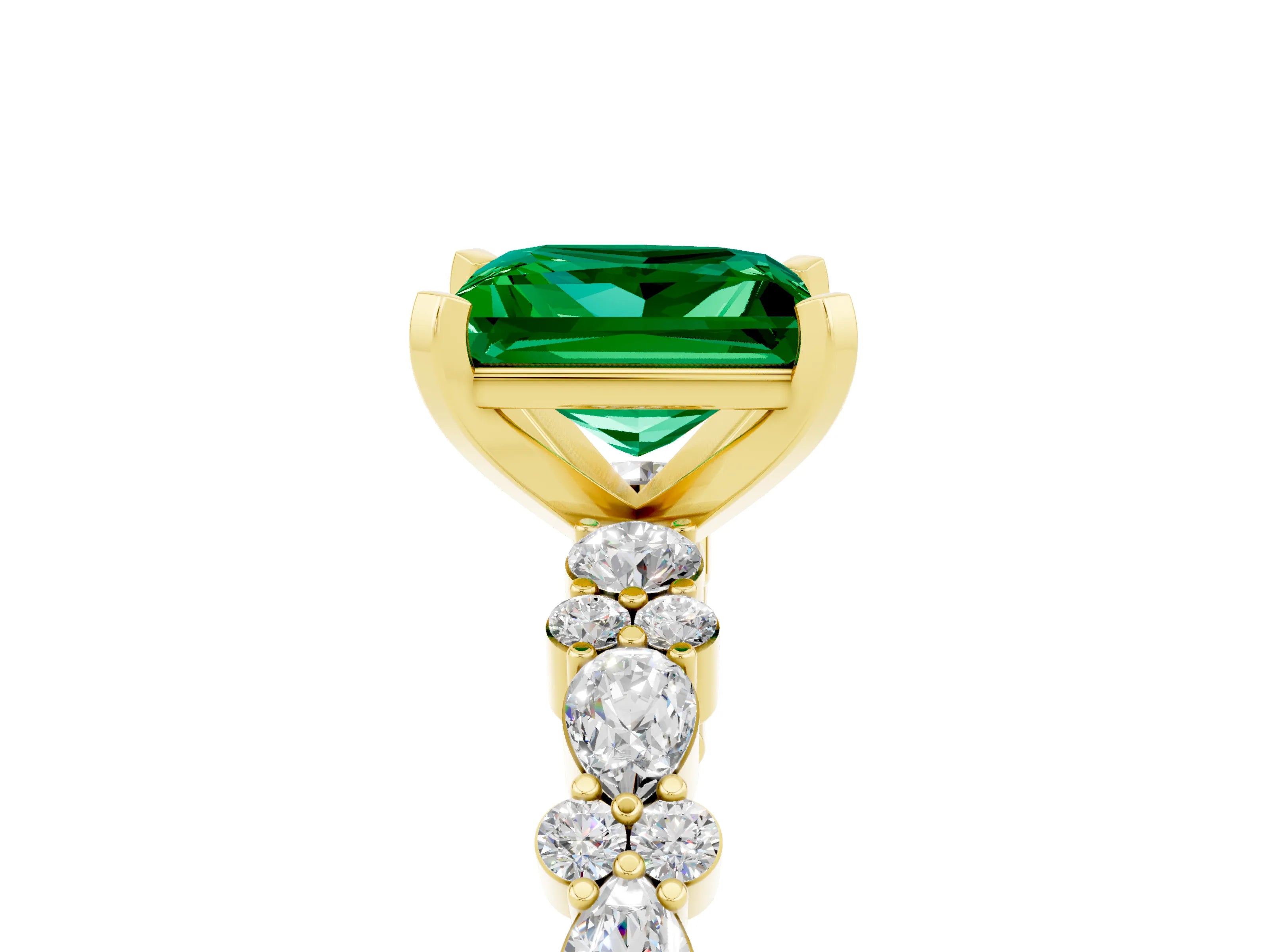 Yellow gold Princess Cut Emerald Solitaire with Side Stones, Pave Band, Four-Prong Setting_41