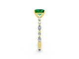 Yellow gold Princess Cut Emerald Solitaire with Side Stones on a Pavé Band and Four-Prong Setting_2