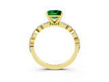 Yellow gold Princess Cut Emerald Solitaire with Side Stones on a Pavé Band and Four-Prong Setting_3