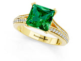 Yellow gold Princess Cut Emerald Split Shank Engagement Ring with Pavé Band_1