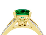 Yellow gold Princess Cut Emerald Split Shank Engagement Ring with Pavé Band_4