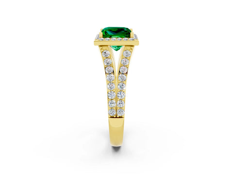 Yellow gold Princess Cut Emerald Split Shank Halo Ring with Four-Prong Setting_14