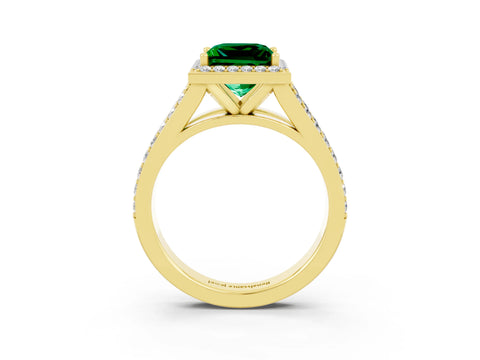 Yellow gold Princess Cut Emerald Split Shank Halo Ring with Four-Prong Setting_15