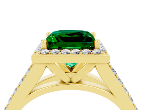 Yellow gold Princess Cut Emerald Split Shank Halo Ring with Four-Prong Setting_16