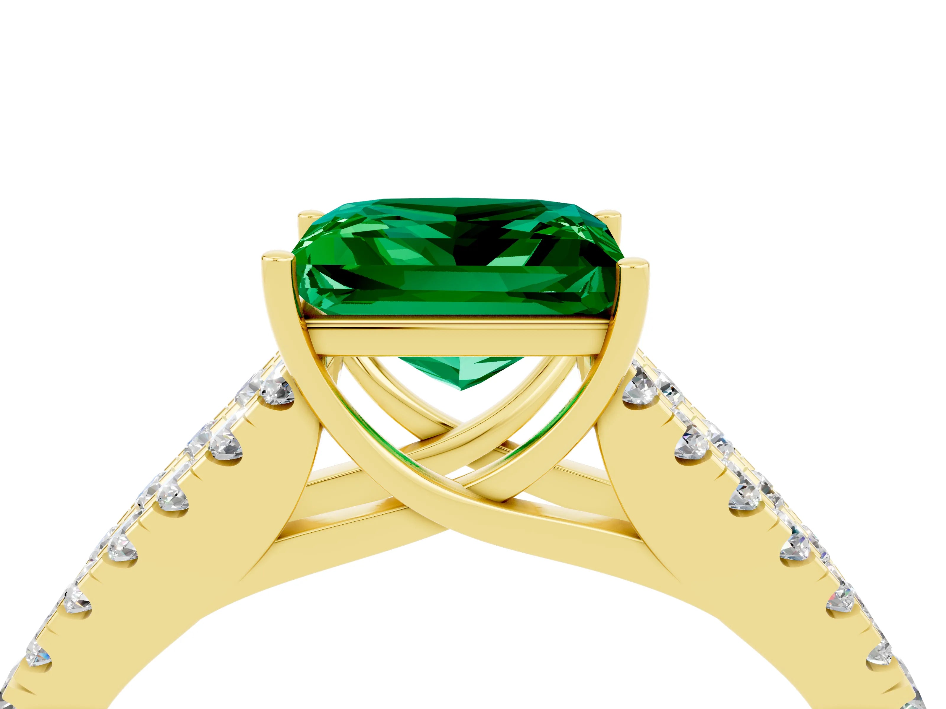 Yellow gold Princess Cut Emerald Split Shank Pavé Engagement Ring with Four-Prong Setting_28