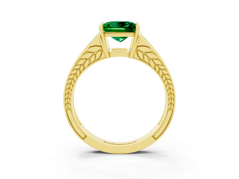 Yellow gold Princess Cut Emerald Split Shank Ring with Pavé Band and Four-Prong Setting_3