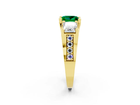 Yellow gold Princess Cut Emerald Three-Stone Ring with Channel Set Band and Four-Prong Setting_2