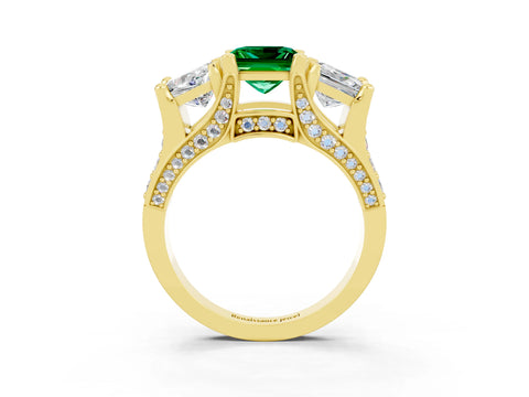 Yellow gold Princess Cut Emerald Three-Stone Ring with Channel Set Band and Four-Prong Setting_3