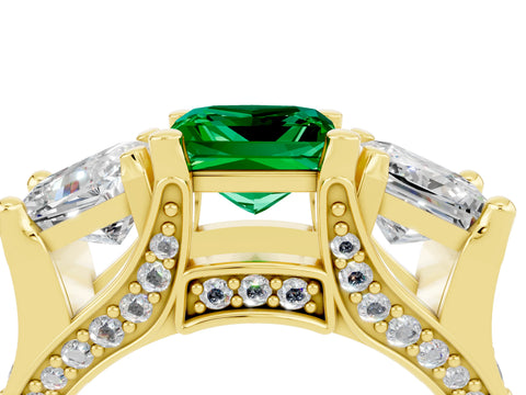 Yellow gold Princess Cut Emerald Three-Stone Ring with Channel Set Band and Four-Prong Setting_4