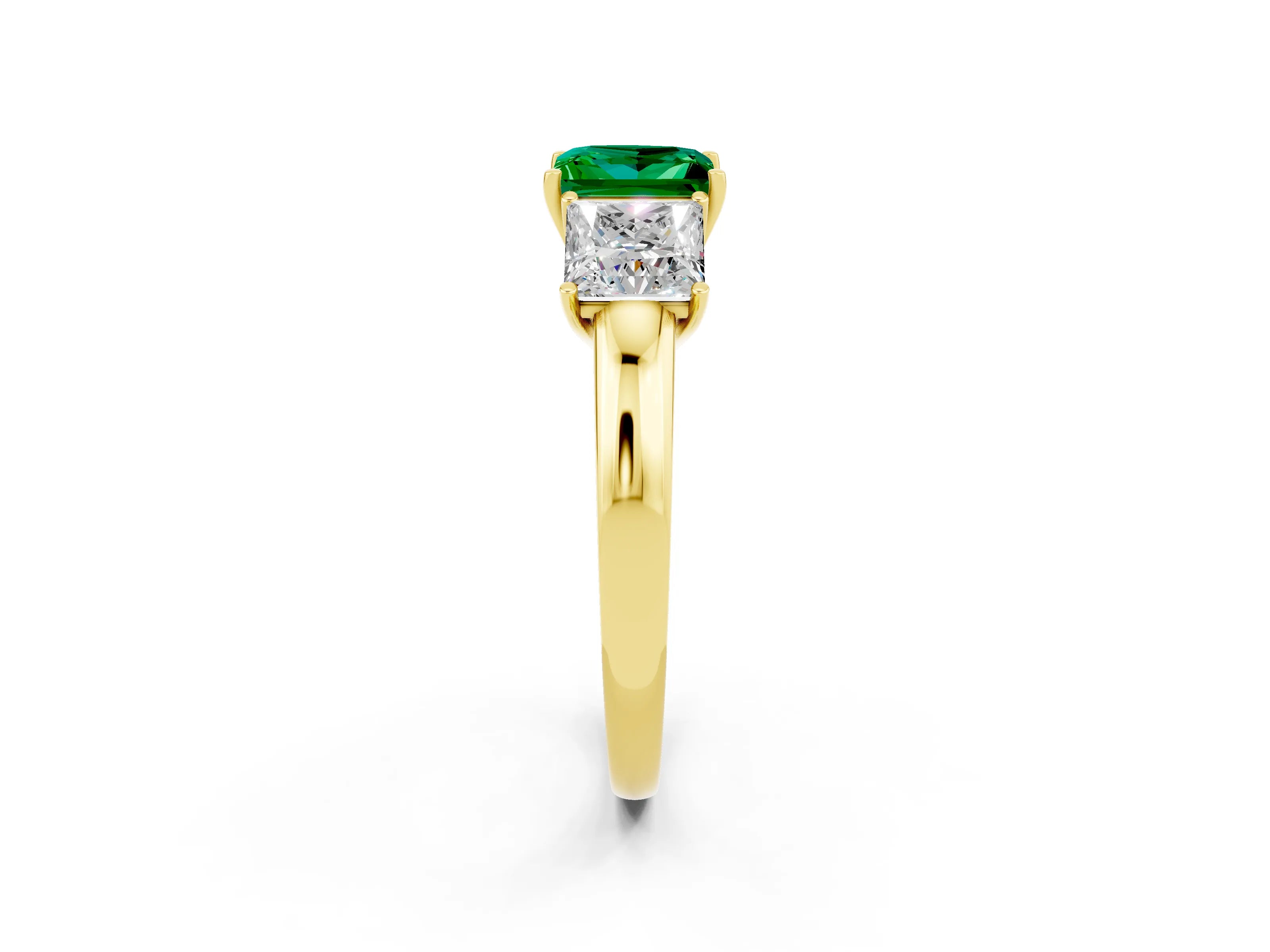 Yellow gold Princess Cut Emerald Three-Stone Ring with Four-Prong Setting and Classic Band_2