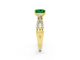 Yellow gold Princess Cut Emerald Three-Stone Ring with Pavé Split Shank and Four-Prong Setting_2
