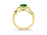 Yellow gold Princess Cut Emerald Three-Stone Ring with Pavé Split Shank and Four-Prong Setting_3